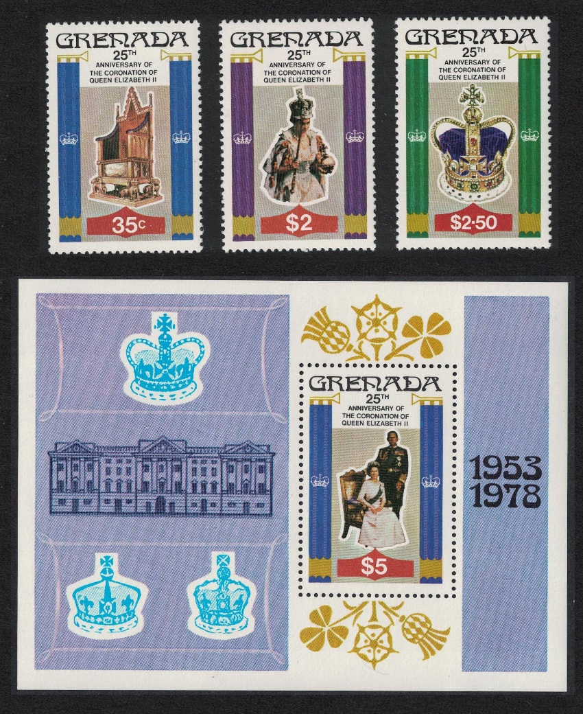 Grenada 25th Anniversary of Coronation 3v+MS 1978 MNH SG#946-MS949 Sc#873-76