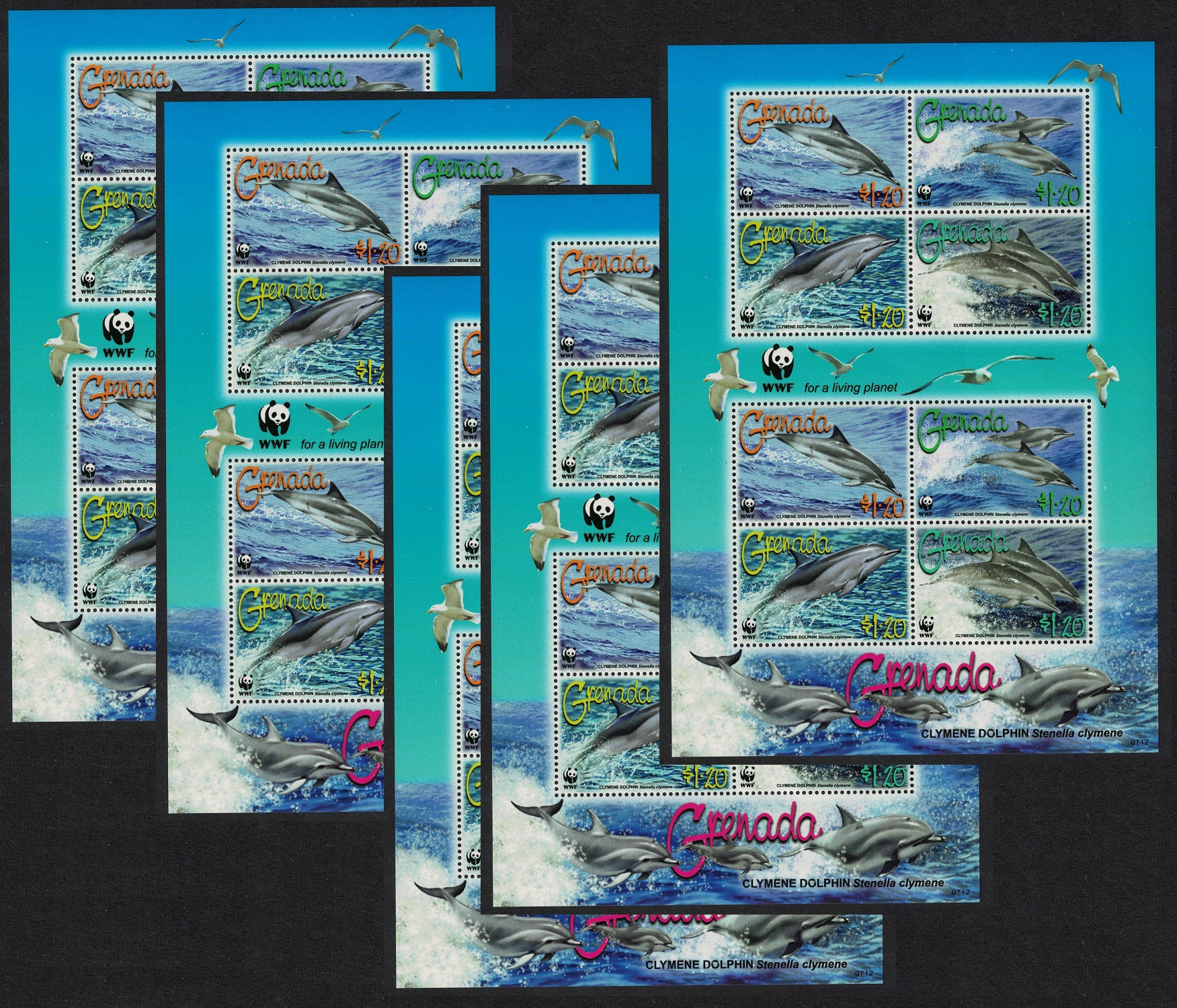 Grenada WWF Clymene Dolphin 5 MSs [A] 2007 MNH SG#MS5292 MI#5925-5928 Sc#3654a-d