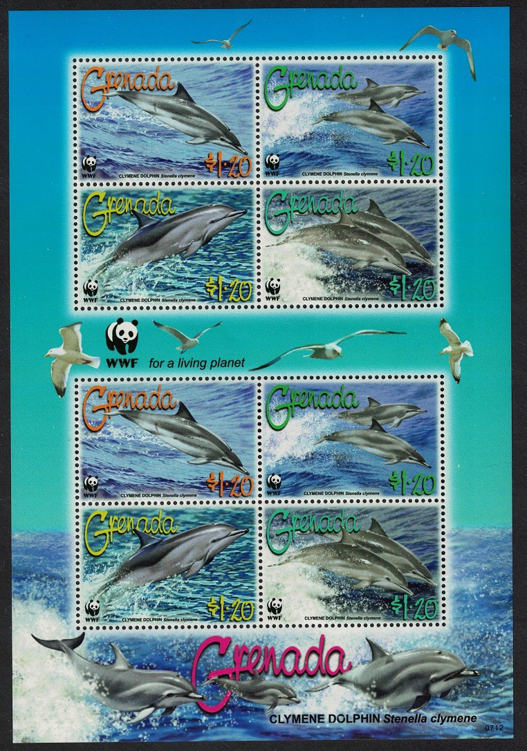 Grenada WWF Clymene Dolphin MS 2007 MNH SG#MS5292 MI#5925-5928 Sc#3654a-d