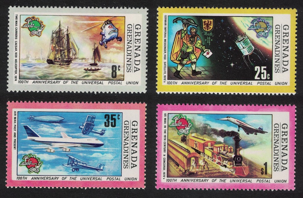 Grenada Grenadines Ship Helicopter Space Airplane Concord UPU 4v 1974 MNH SG#25-28