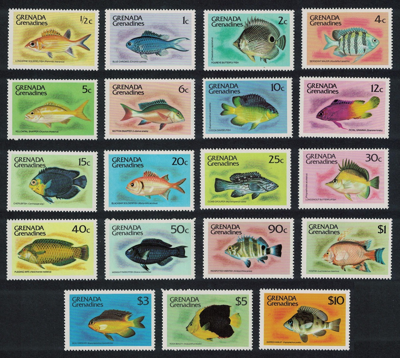 Grenada Grenadines Snapper Angelfish Grouper Parrotfish Hamlet Fishes 19v 1980 MNH SG#396A-414A