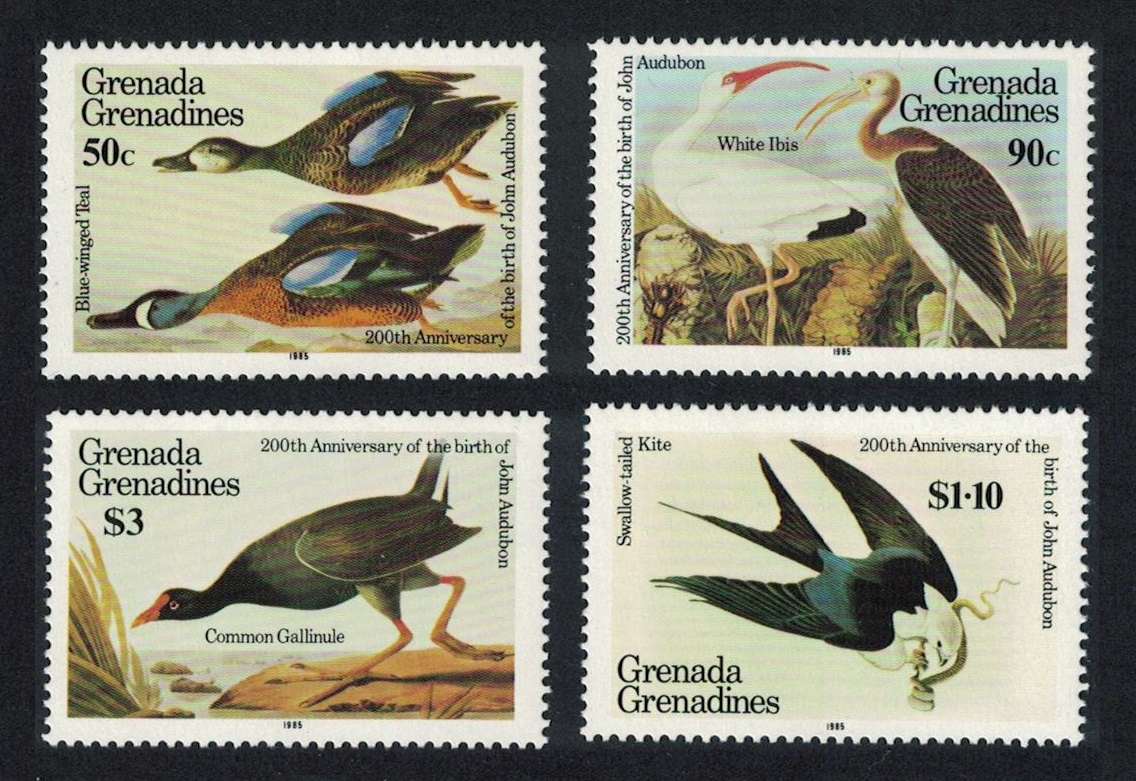 Grenada Grenadines Teal Ibis Kite Moorhen Cuckoo Birds Audubon 4v 1985 MNH SG#645-648 Sc#637-640