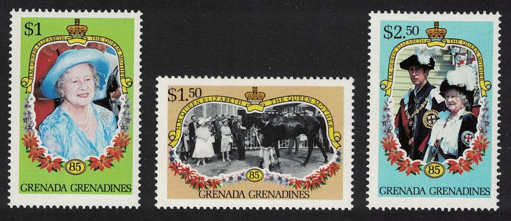 Grenada Grenadines Queen Elizabeth the Queen Mother 3v 1985 MNH SG#689-691