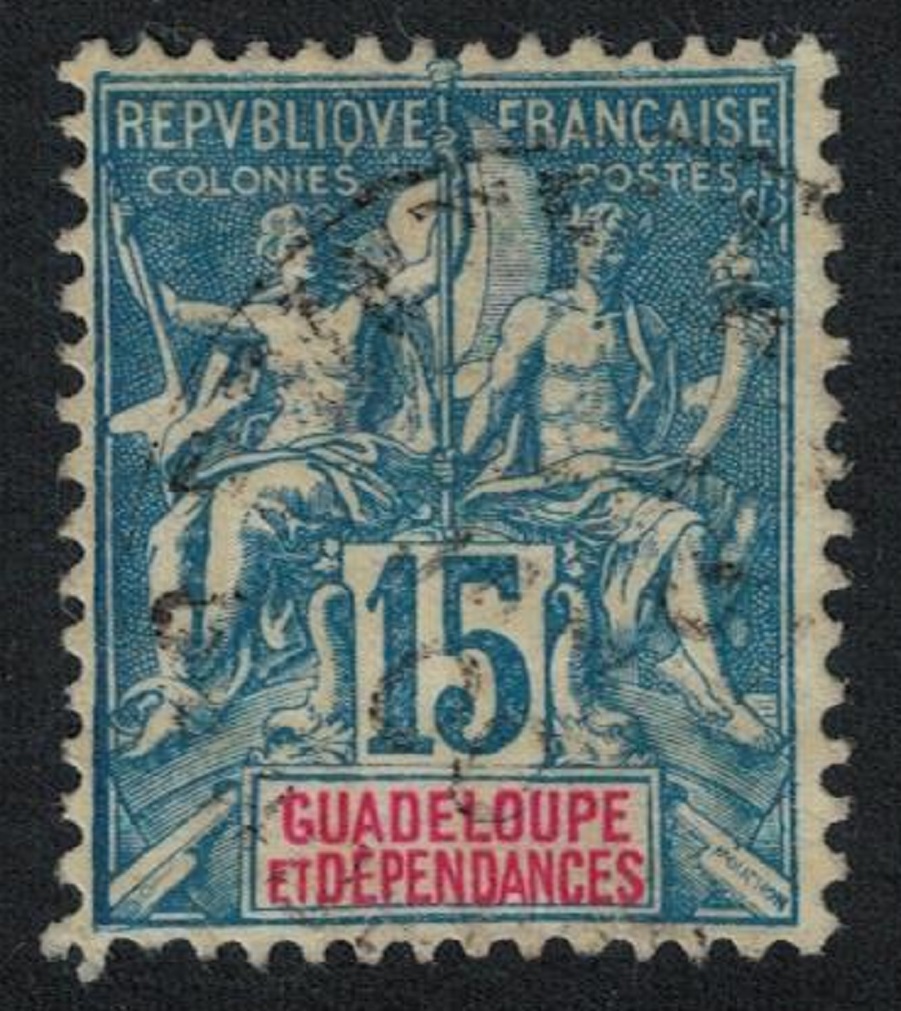 Guadeloupe Tablet key-type inscr &#39;GUADELOUPE ET DEPENDANCES&#39; 15c 1892 Canc SG#40