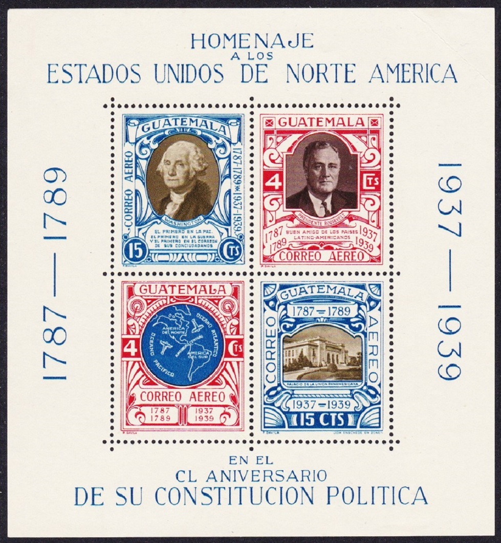 Guatemala 150th Anniversary of US Constitution MS ** 1938 MNH SG#MS367b Sc#C92