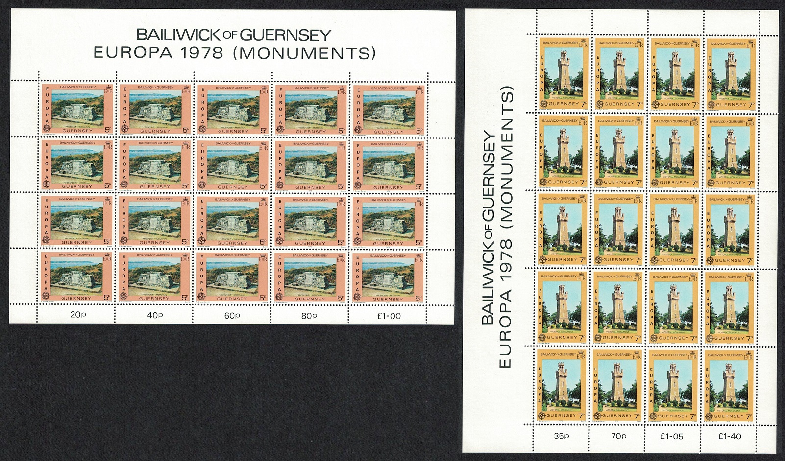 Guernsey Monuments Europa CEPT 1978 2v Sheetlets of 20 1978 MNH SG#165-166 Sc#161-162