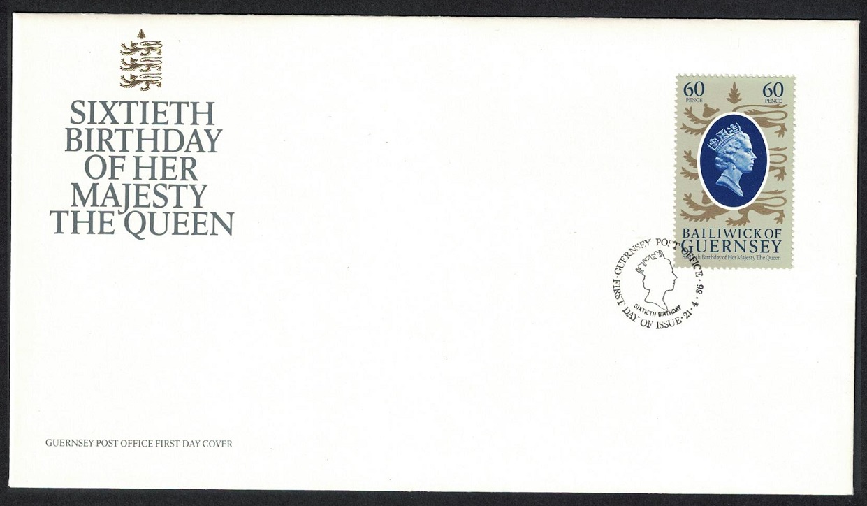 Guernsey 60th Birthday of Queen Elizabeth II FDC 1986 SG#365