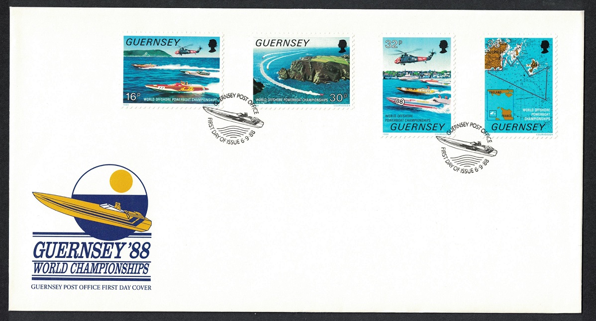 Guernsey World Offshore Powerboat Championships 4v FDC 1988 SG#429-432