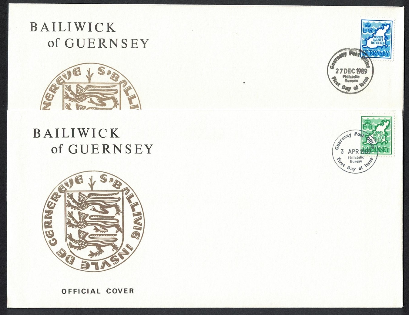 Guernsey Definitives Coil stamps 2v FDC RAR 1989 SG#454-455