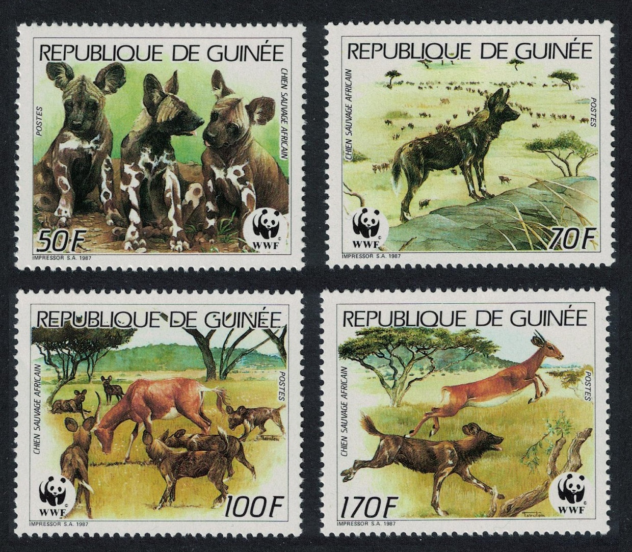 Guinea WWF African Wild Dog 4v 1987 MNH SG#1325-1328 MI#1194-1197 Sc#1069-1072