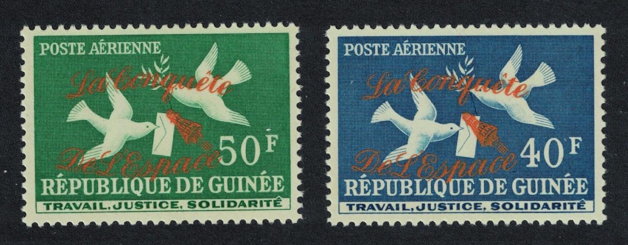 Guinea &#39;The Conquest of Space&#39; Birds ORANGE Overprint 2v 1962 MNH SG#346-347 MI#145 II -146 II