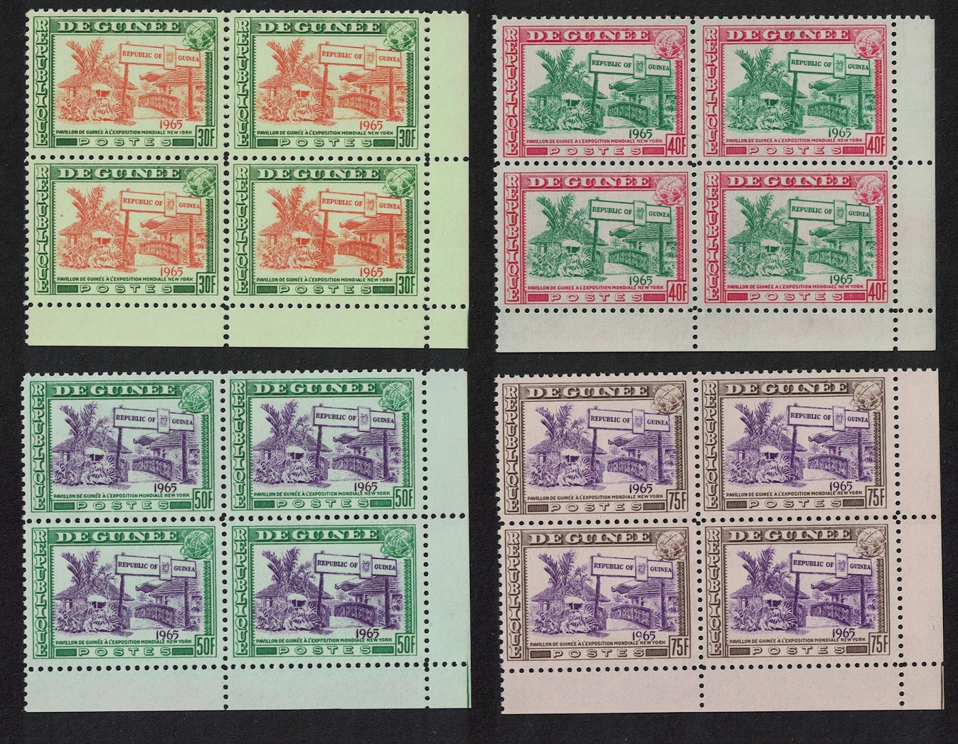 Guinea New York&#39;s World Fair 4v Corner Blocks of 4 1965 MNH SG#484-487