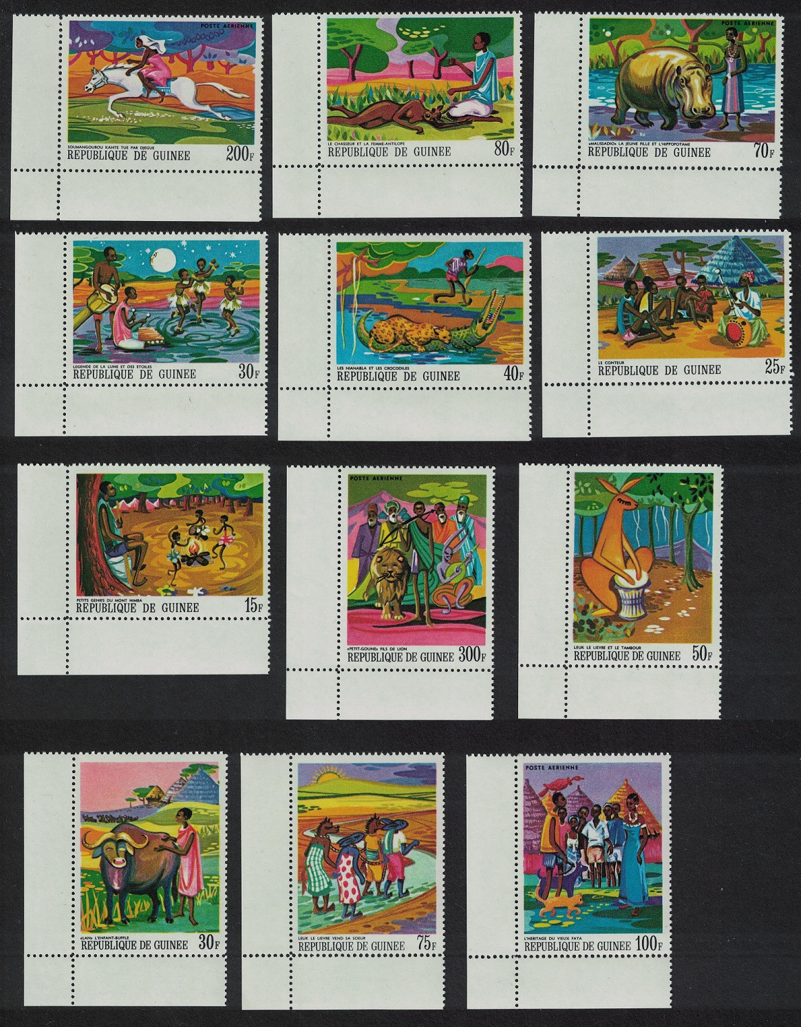 Guinea Paintings of African Legends 12v Matching Corners 1968 MNH SG#644-656 MI#480A-492A Sc#504-511+C101-C104