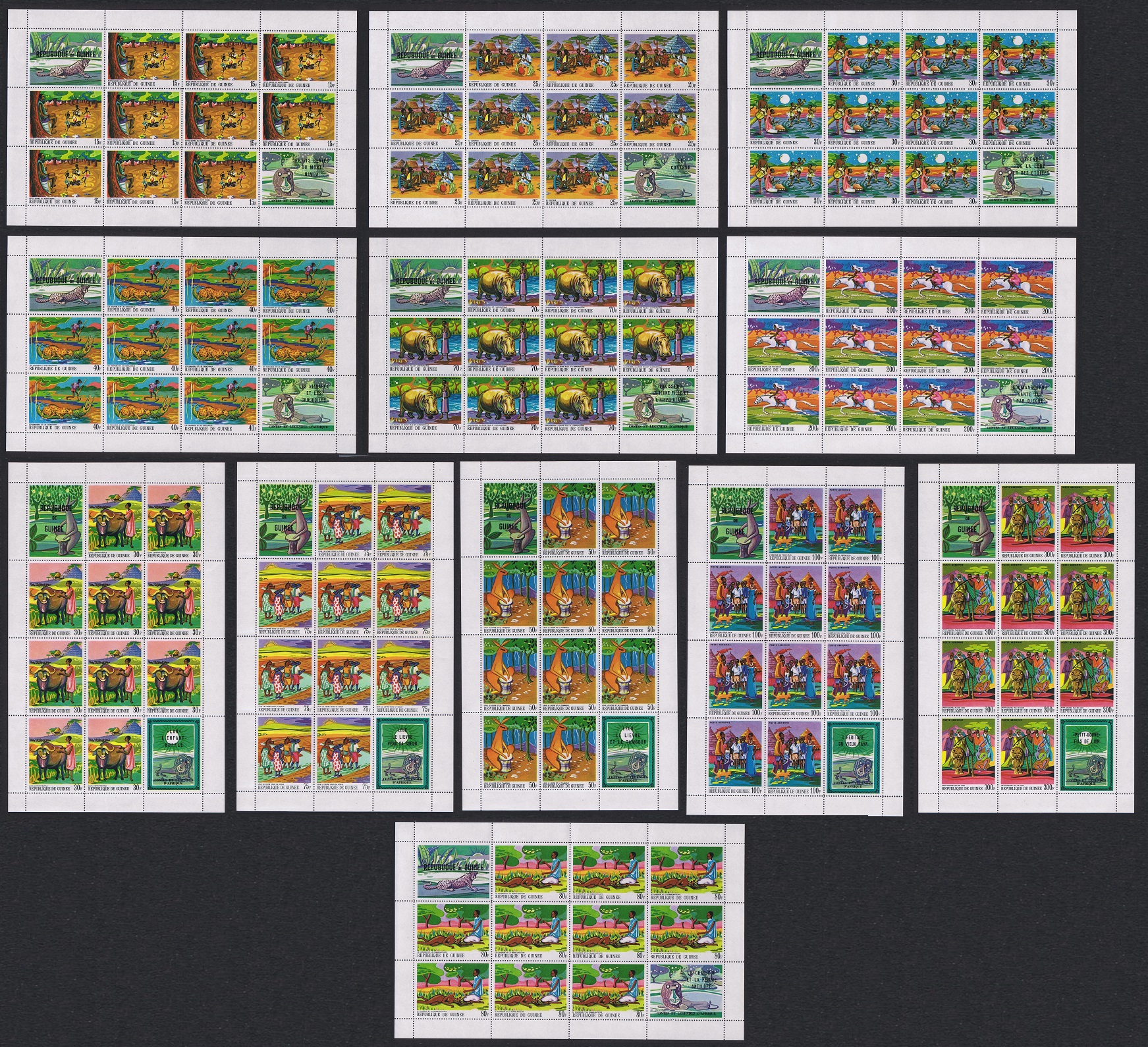 Guinea Paintings of African Legends 12 Sheets 1968 MNH SG#644-656 MI#480A-492A Sc#504-511+C101-C104