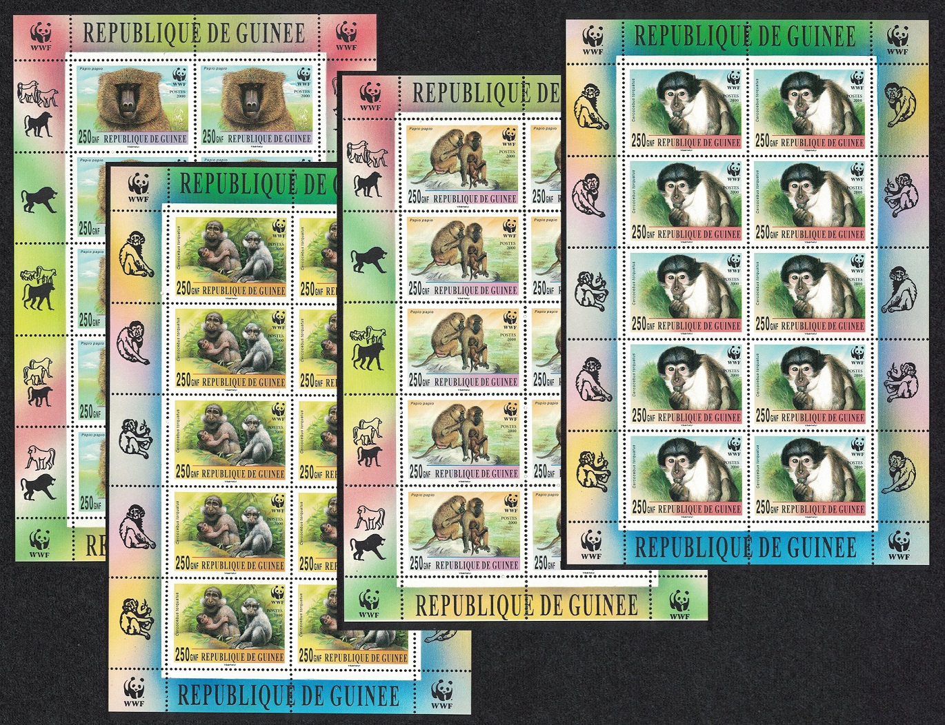 Guinea WWF Mangabey and Baboon 4 Sheetlets 10 sets 2000 MNH