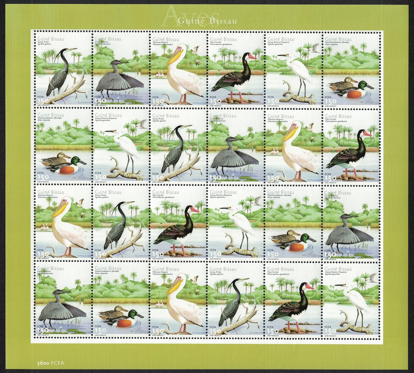 Guinea-Bissau Heron Egret Pelican Goose Mallard Water birds 6v Sheet 2001 MNH SG#1342-1347