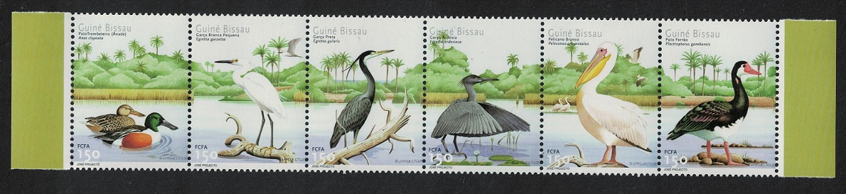 Guinea-Bissau Heron Egret Pelican Goose Mallard Water birds Strip of 6v 2001 MNH SG#1342-1347