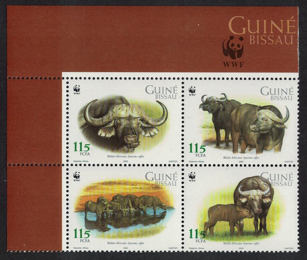 Guinea-Bissau WWF African Buffalo 4v Block of 4 Logo 2002 MNH SG#1351-1354 MI#2009-2012