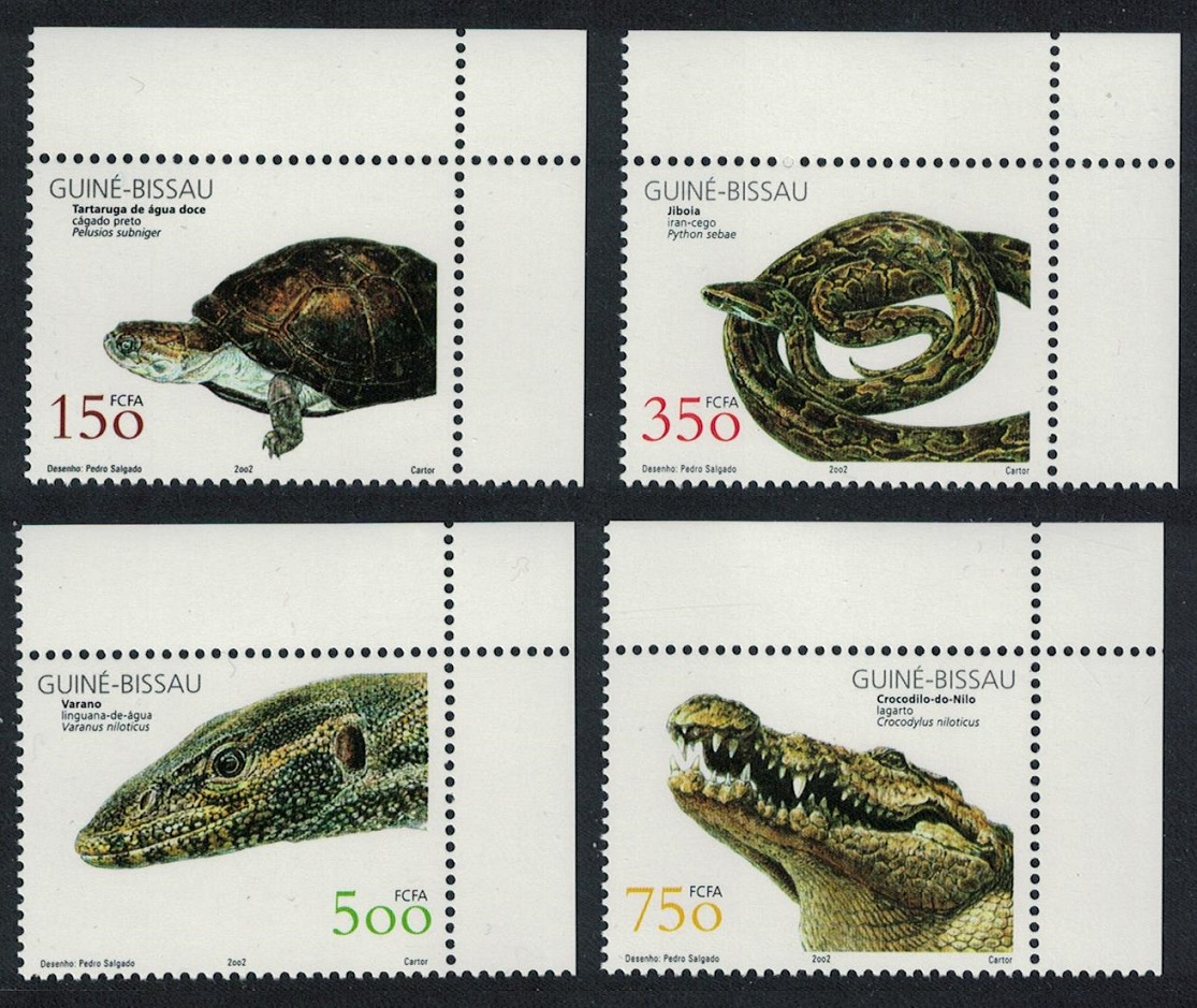 Guinea-Bissau Turtle Python Lizard Crocodile Reptiles 4v Corners 2002 MNH SG#1373-1376