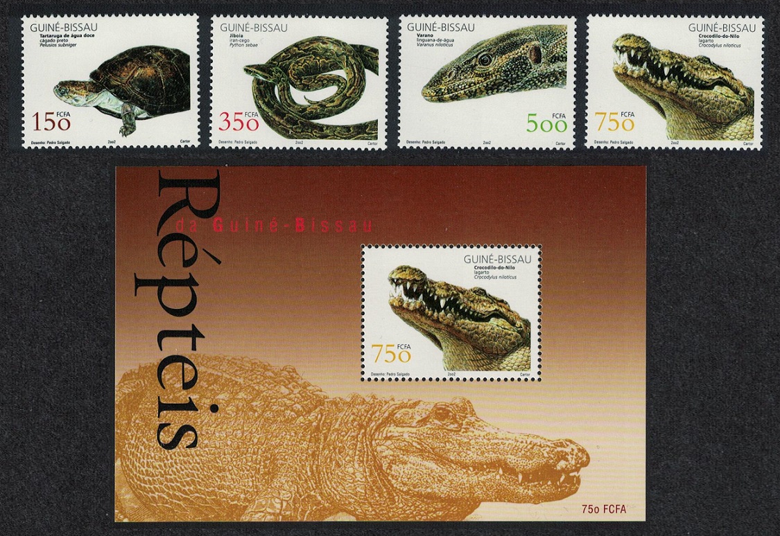 Guinea-Bissau Turtle Python Lizard Crocodile Reptiles 4v+MS 2002 MNH SG#1373-MS1377