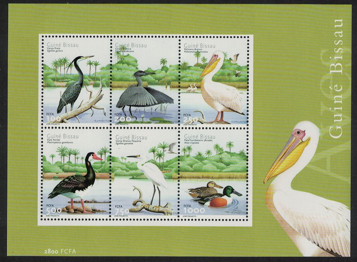 Guinea-Bissau Heron Egret Pelican Goose Mallard Water birds MS 2001 MNH SG#MS1348