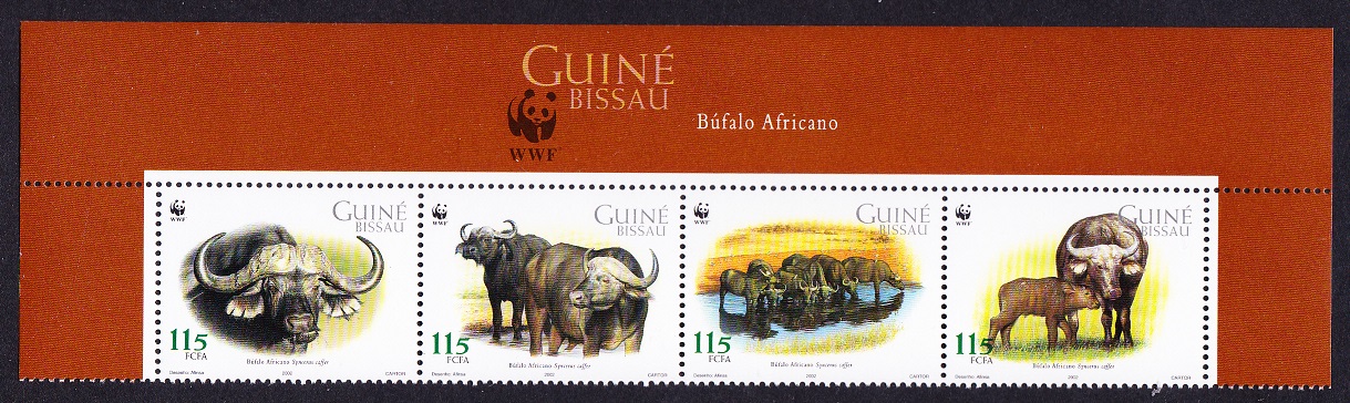 Guinea-Bissau WWF African Buffalo Strip of 4v WWF logo 2002 MNH SG#1351-1354 MI#2009-2012