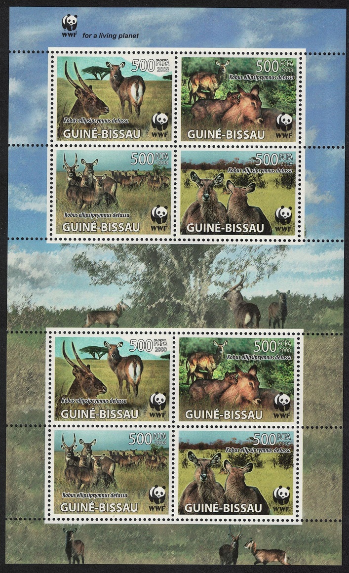 Guinea-Bissau WWF Defassa Waterbuck Sheetlet of 2 sets 2008 MNH MI#3919-3922 KBII