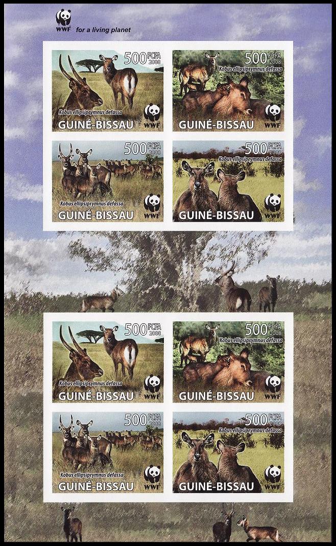 Guinea-Bissau WWF Defassa Waterbuck Imperf Sheetlet of 2 sets 2008 MNH MI#3919-3922