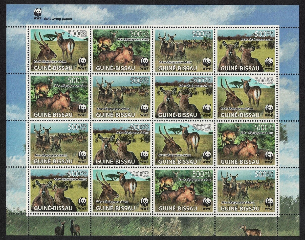 Guinea-Bissau WWF Defassa Waterbuck Sheetlet of 4 sets 2008 MNH MI#3919-3922