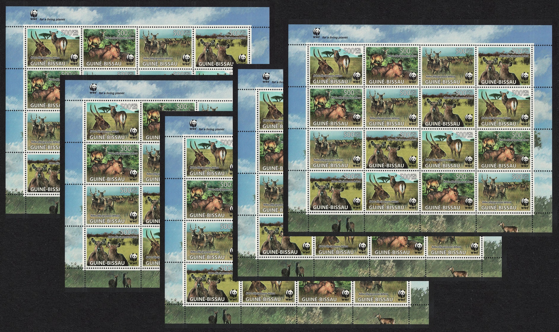 Guinea-Bissau WWF Defassa Waterbuck 5 Sheetlets of 4 sets [A] 2008 MNH MI#3919-3922