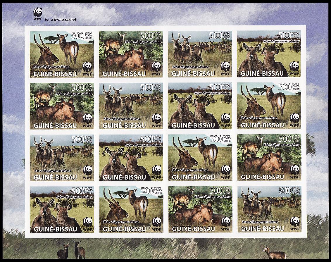 Guinea-Bissau WWF Defassa Waterbuck Imperf Sheetlet of 4 sets 2008 MNH MI#3919-3922