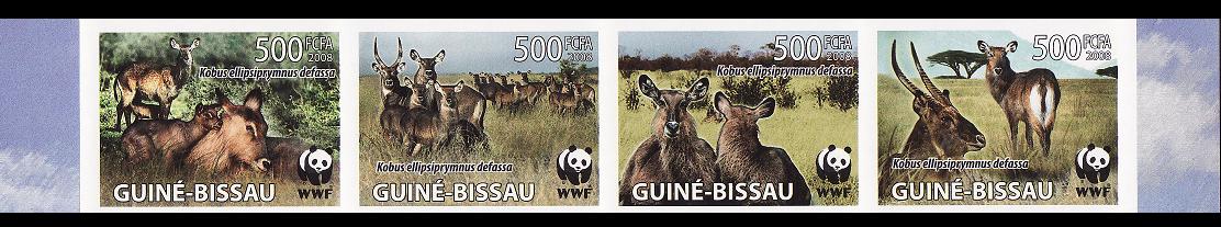 Guinea-Bissau WWF Defassa Waterbuck Strip of 4 Imperf stamps 2008 MNH MI#3919-3922