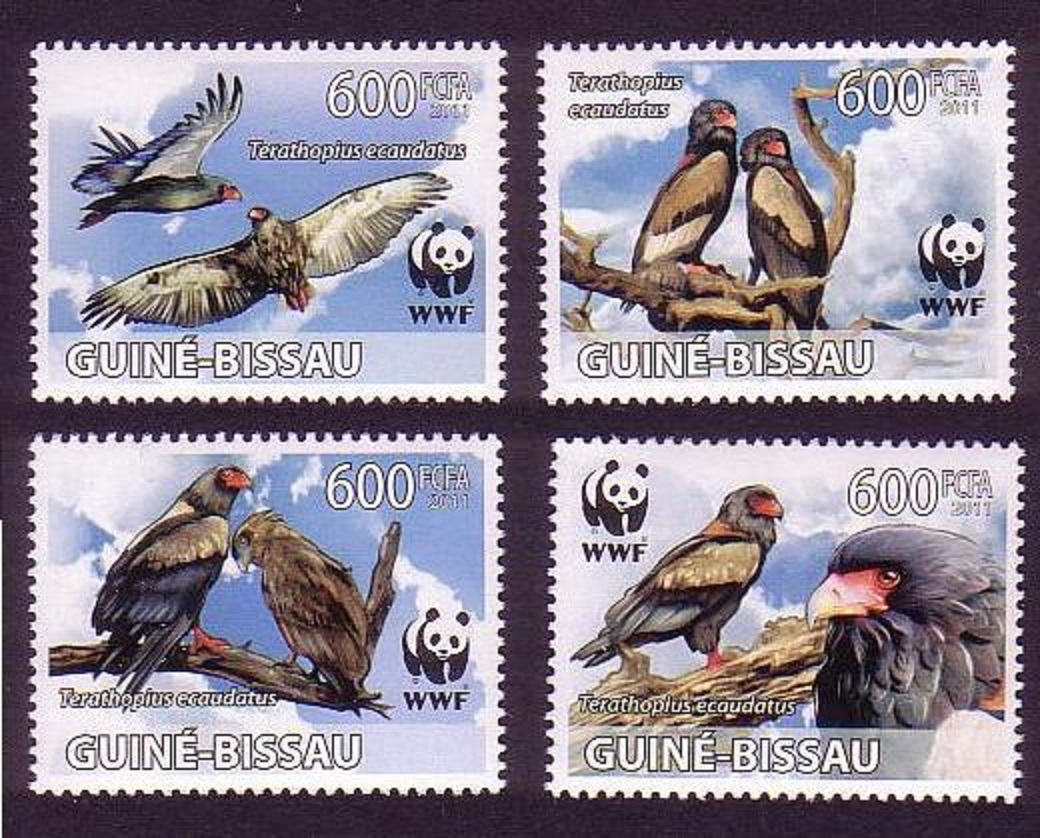 Guinea-Bissau WWF Birds Bateleur Eagle &#39;Terathopius ecaudatus&#39; 4v 2011 MNH