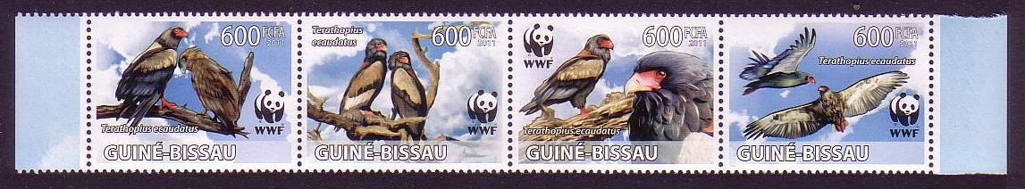 Guinea-Bissau Bateleur Eagle &#39;Terathopius ecaudatus&#39; Bird WWF strip of 4v 2011 MNH