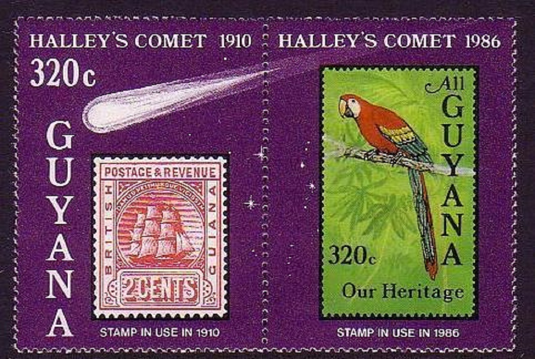 Guyana Birds Parrot Astronomy Halley&#39;s comet 2v 1986 MNH SG#1744-1745 MI#161