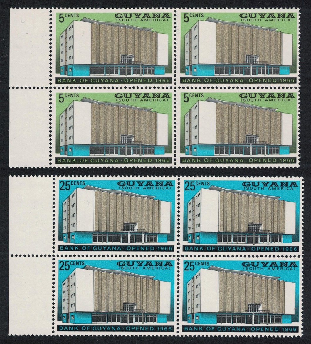 Guyana Opening of Bank of Guyana 2v Blocks of 4 1966 MNH SG#412-413