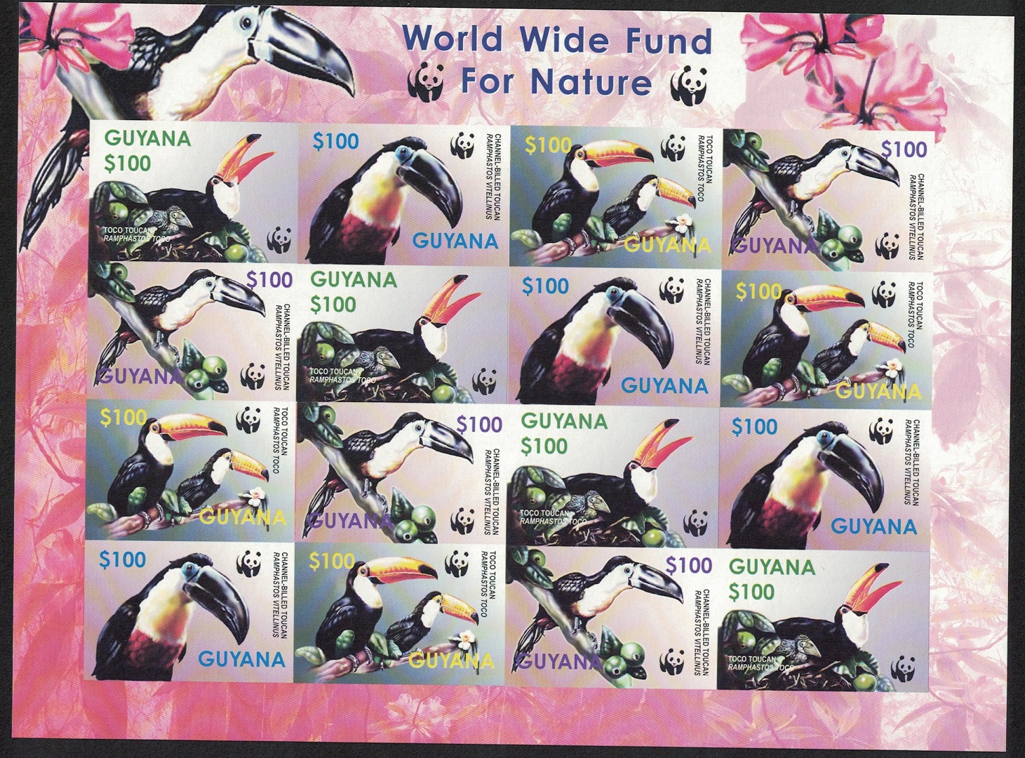 Guyana Birds WWF Toucans Imperf Sheetlet of 4 sets 2003 MNH SG#6406-6409 MI#7626-7629 Sc#3792 a-d