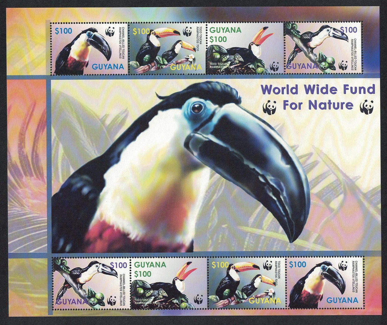 Guyana Birds WWF Toucans MS Def 2003 Def SG#MS6410 MI#7626-7629 Sc#3792 a-d