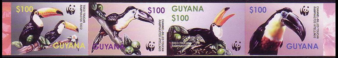 Guyana Birds WWF Toucans Imperf Strip of 4v 2003 MNH SG#6406-6409 MI#7626-7629 Sc#3792 a-d