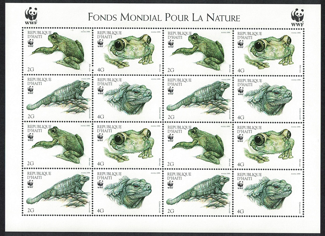 Haiti WWF Ground Iguana and Giant Tree-frog Sheetlet of 4 sets 1999 MNH SG#1636-1639 MI#1588-1591 Sc#913 a-d