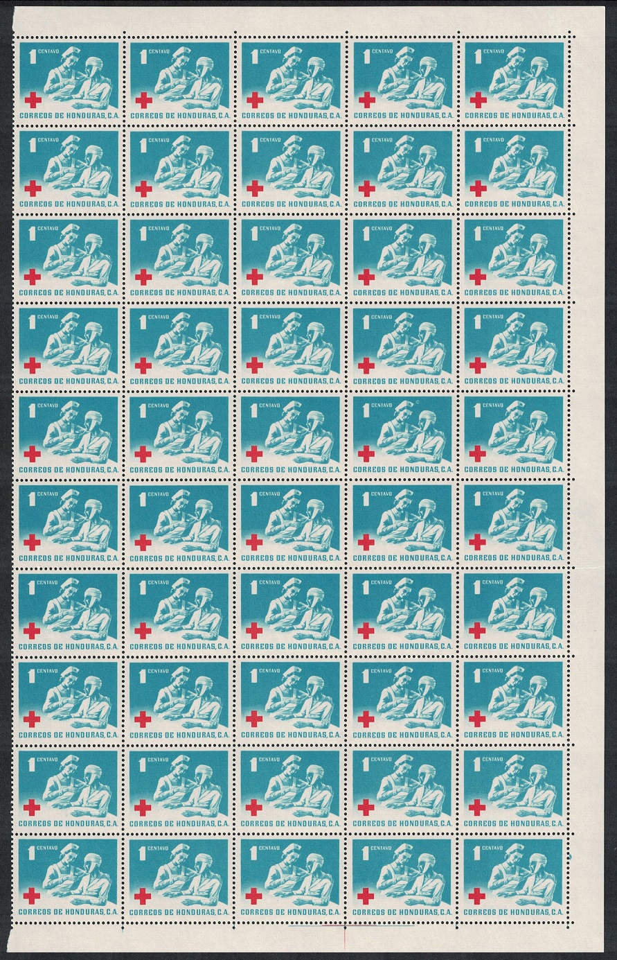 Honduras Red Cross Half-sheet of 50 stamps 1969 MNH SG#748