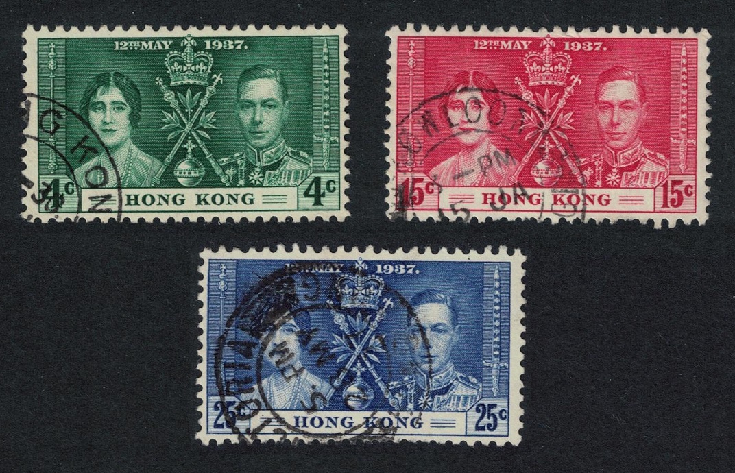 Hong Kong Coronation 3v 1937 Canc SG#137-139 MI#136-138 Sc#151-153