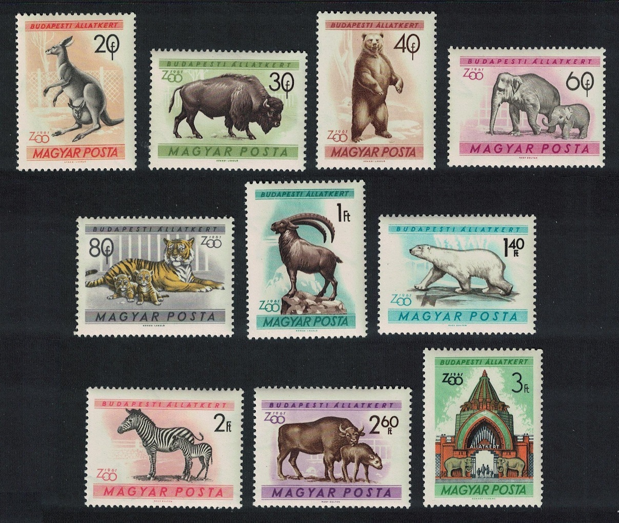 Hungary Kangaroo Tiger Elephants Zebra Bears Budapest Zoo Animals 10v 1961 MNH SG#1716-1725