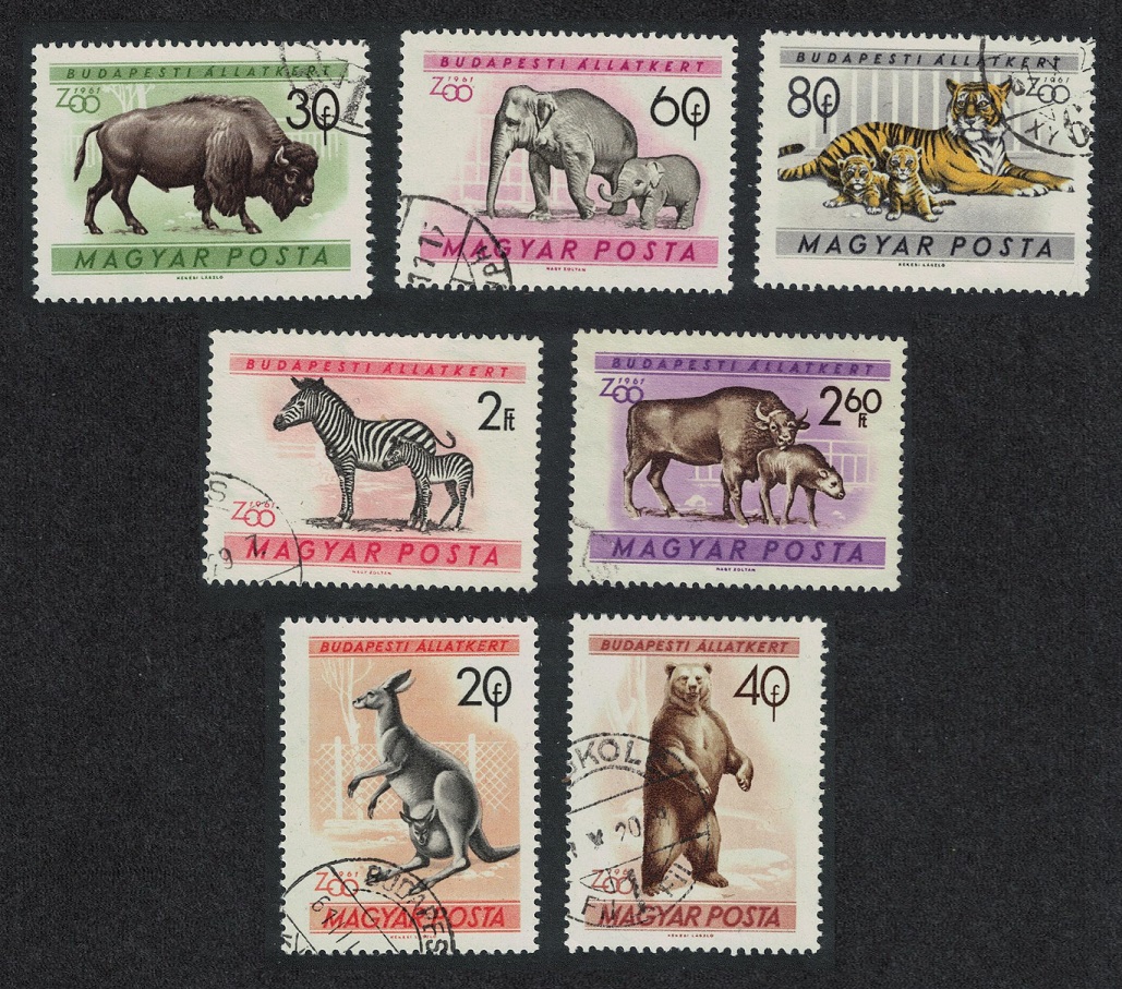 Hungary Kangaroo Tiger Elephants Zebra Bears Budapest Zoo Animals 7v 1961 Canc SG#1716=1724