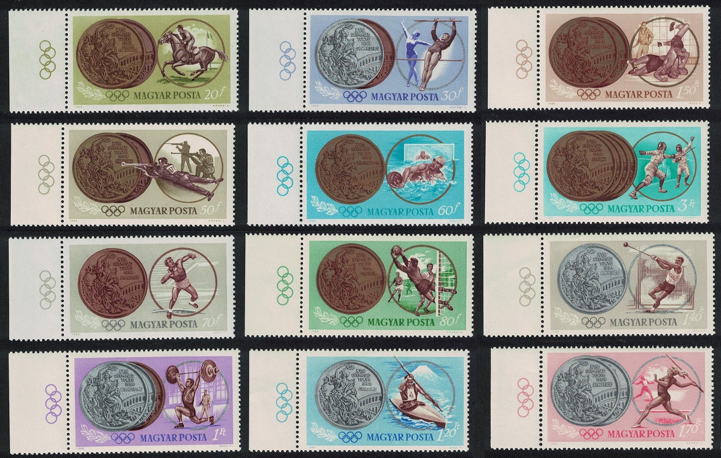 Hungary Olympic Games Tokyo Hungarian Winners&#39; Medals 12v Left Margins 1965 MNH SG#2044-2055