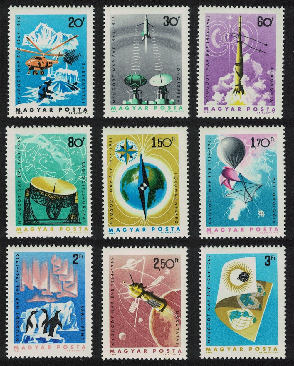 Hungary Penguins Birds Helicopter Space Quiet Sun 9v 1965 MNH SG#2056-2064 MI#2101A-2109A