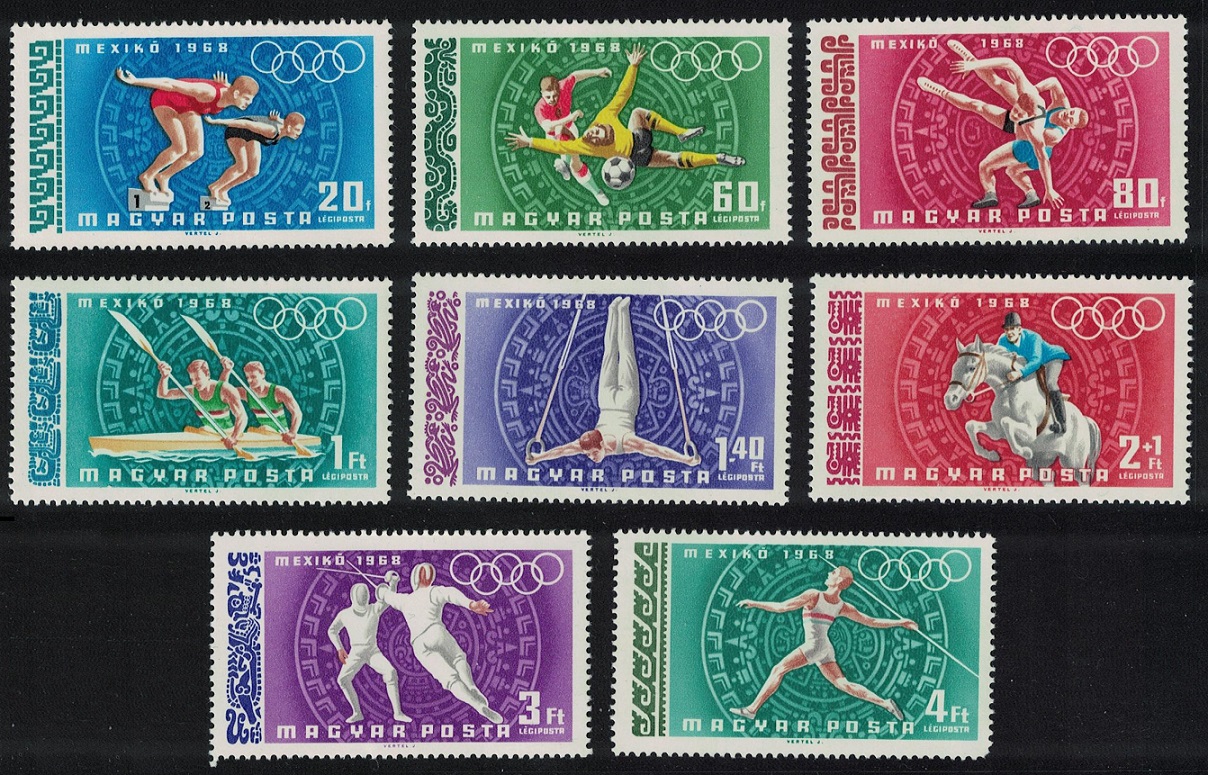 Hungary Football Swimming Canoe Olympic Games Mexico 8v 1968 MNH SG#2383-2390