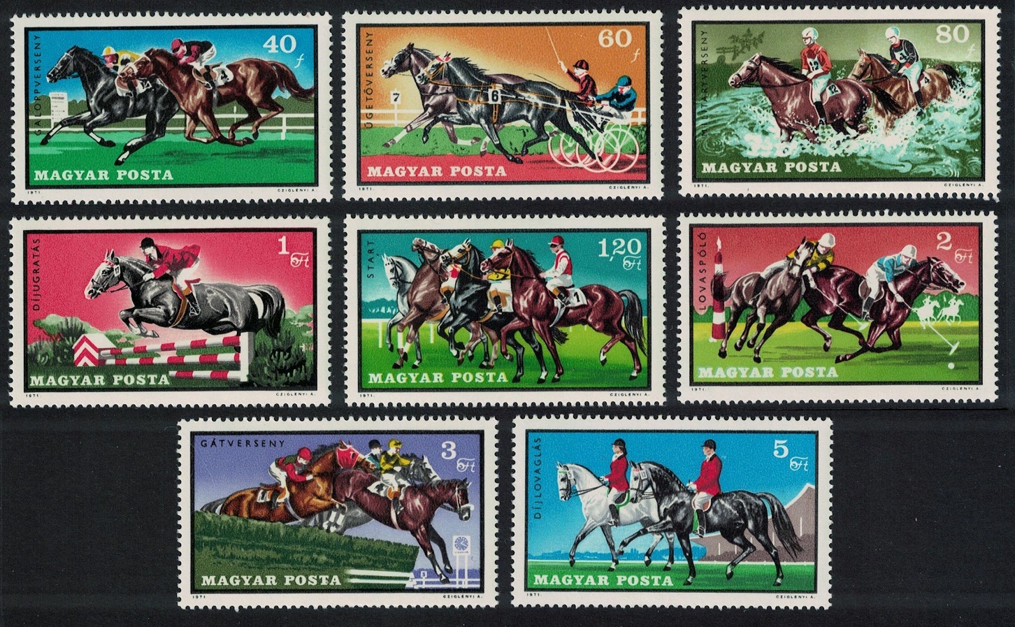 Hungary Horses Equestrian Sport 8v 1971 MNH SG#2620-2627 MI#2703A-2710A