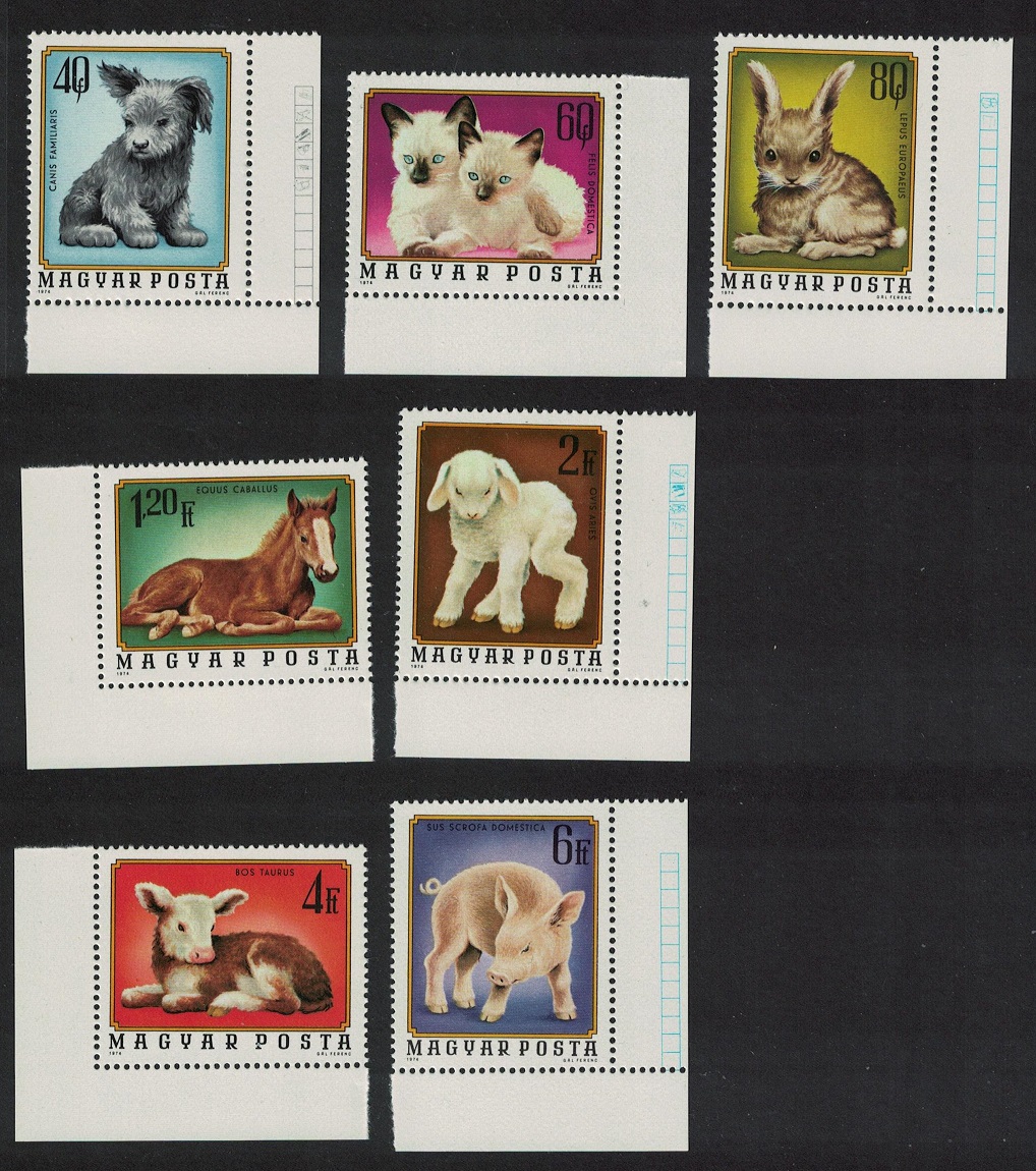 Hungary Puppy Kitten Foal Lamb Piglet Calf 7v Corners 1974 MNH SG#2928-2934 MI#3007-3013A