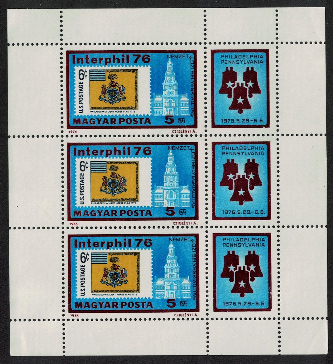 Hungary Interphil &#39;76 Stamp Exhibition Philadelphia Sheetlet 1976 MNH SG#3038